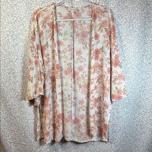 Pink Rose Floral Kimono Cardigan - Pink and Green